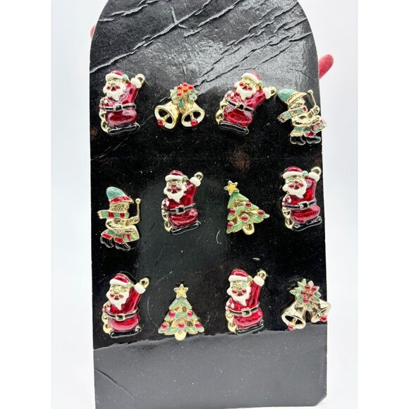 1970s Enamel Christmas Lapel Pin-Retail Display Of 12-NOS - Picture 1 of 9